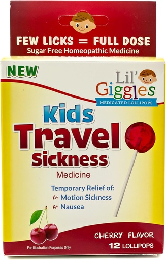 [BRSWEC3YOQIQOCL7] Lil' Giggles Kids Medicated Lollipops - Sweet Gentle Relief for Kids & Non-drowsy - for Car Sickness, Travel Nausea &amp; Motion Sickness Relief - Homeopathic Remedy Children's Love - Cherry Flavor 12 CT