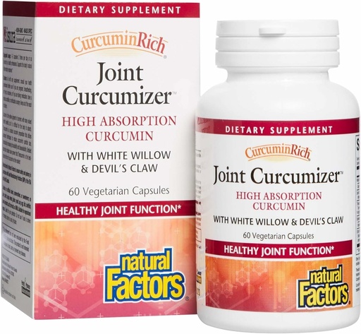 [BRSWKGATBQOBCYAV] CurcuminRich Joint Curcumizer Natural Factors, Tuki Terveitä niveliä, sydän ja luonnollinen tulehtuminen Response White Willow, 60 kapselia (30 annosta)