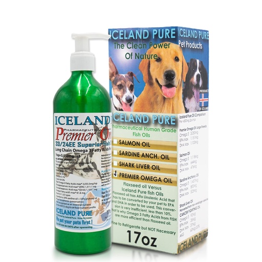[BRSWIZD2BVYAM334] Premier Omega Fish Oil Supplement by Iceland Pure | Wild Caught | 3053mg of Omega-3 per teaspoon | For Large Dog Breeds | Ethyl Ester Distillation | Pump Bottle BPA Free Brushed Aluminum 17Oz