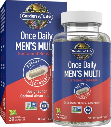 [BRSRMAIQAECG2DTH] Garden of Life Once Daily Multivitamin for Men with Vitamin D3 for Optimal Muscle Function & Immune System Support, Energy Support Blend with K2, Gluten Free, Non-GMO, Mint Essenced, 30 Day Supply