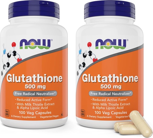 [BRSWY2T4CQPBMGQ6] Ahora Glutathione 500 mg, 100 cápsulas veganos (Pack of 2) - Formulario reducido Suplemento GSH - Mejorado con extracto de cardo de leche y ácido lipoico alfa