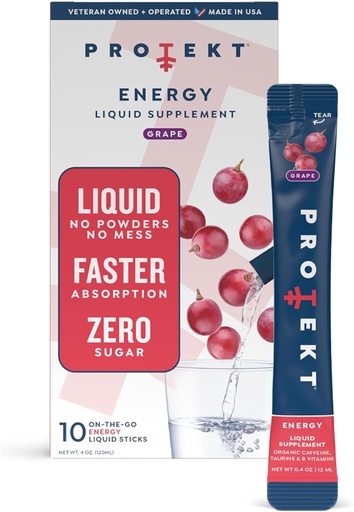 [BRSWYCYHOYIAGELH] Protekt Zero Sugar Energy Drinks - Keto Natural Mix, Liquid Vitamin B Drink, Organic Caffeine Blend, On-the-Go Liquid Pack, Zero Sugar Grape Energy Packets by Mark Healey, Pack of 10