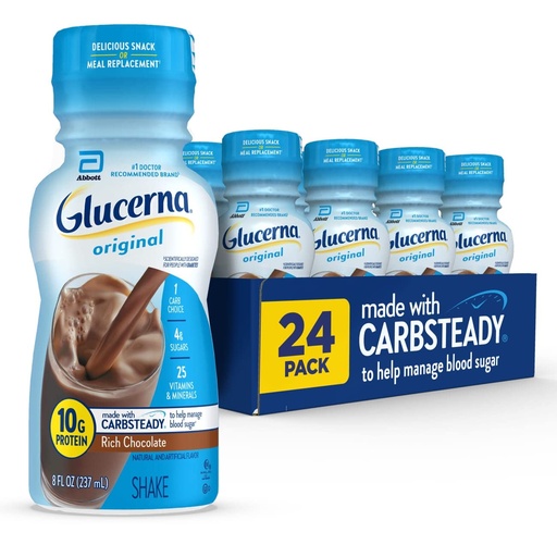 [BRSWIYQHDIPBA3D6] Glucerna Original Diabetes Care Shake, Rich Chocolate, Diabetic Meal Replacement to Support Blood Sugar Management, 10g Protein, 180 Calories, Ready to Drink, 8-fl-oz Bottle, 24 Pack