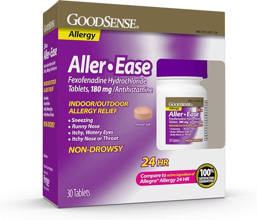 [BRSWIEIEOEEB2FLM] GoodSense Aller-Ease - Fexofenadiini Hydrochlorothiade 180 mg tabletit - 24 tunnin allergialääkkeet sisä- ja ulkouima-aivoihin, 30