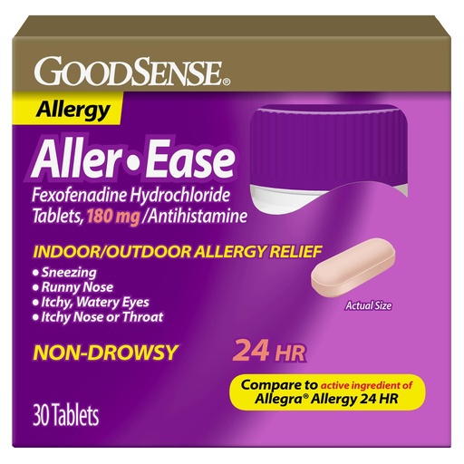 [BRSWIEIEOEEB2FLM] GoodSense Aller-Ease - Fexofenadine Hydrochloride 180 mg Tablets - 24-Hour Allergy Medicine for Indoor & Outdoor Relief, 30 Count