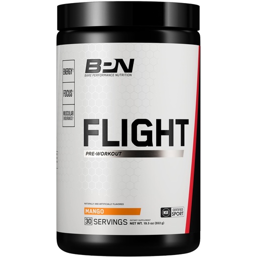 [BRSRAZQLOB7WYF35] BARE PERFORMANCE NUTRITION BPN Flight Pre Workout, Supports Energy and Mental Focus, Improved Endurance & Muscle Pumps with CarnoSyn® Beta Alanine, Mango, 30 Servings