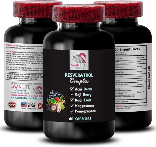 [BRSRAGDYBUNRMAA2] Nutrient Boost - RESVERATROL COMLEX - Berry Benefits, Powerful Antioxidants, Goji Berry Support, Elderberry Strength, Daily Support, Pomegranate Energy, Whole Food, Flavorful Energy 1 Bottle 60 Caps