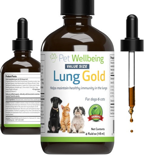 [BRSWGEDQBV6ROHTV] Pet Win Lung Gold per als Dogs i gats - Vet-Formuled - Lung i Respiration Imne support, Openways, Easy Breathing - Natural Hebal suplementari 4 oz (18 ml)