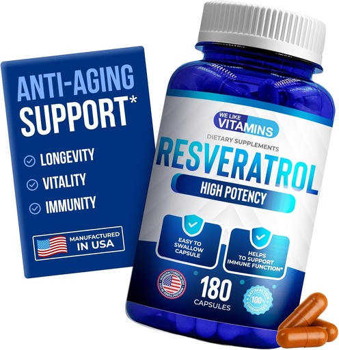 [BRSWKG3YDIAGIADU] We Like Vitamins Resveratrol 1000mg per Serving - 180 Easy to Swallow Veggie Capsules - Natural Resveratrol Supplement 1000mg - Antioxidant Supplement Helps Support Anti-Aging and Immune System