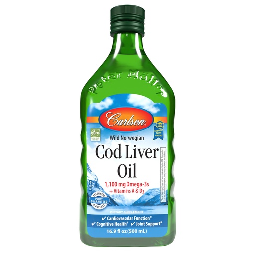 [BRSWIYYFAV5G2FDU] Carlson - Cod Liver Oil, 1100 mg Omega-3s, Wild-Caught Norwegian Arctic Cod-Liver Oil, Sustainably Sourced Nordic Fish Oil Liquid, Unflavored, 500 ml (16.9 Fl Oz)