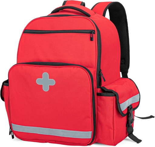 [BRSW2ZANB4MA2EYY] CURMIO Emergency Medical Backpack Empty, First Responder EMT Bag for EMS, Camping, Hiking, Home Health, Field Trips, Red (Bag Only, Patented Design)