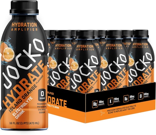 [BRSRAYADOUBQ43I3] Jocko Fuel Hydrate Electrolyte Drinks - Sports Drink Hydration Amplifier, Thirst Quencher - Scientifically Formulated Electrolyte Blend Island Orange Flavor 16 Oz (12 Pack)