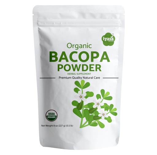 [BRSWYZIKPIPRUALL] Iyasa Holistics Organic Bacopa Powder 8 oz - Bacopa Monnieri Powder Brahmi Supplements USDA Certified Ayurveda Superfood Powder, Hair Growth & Brain Tonic