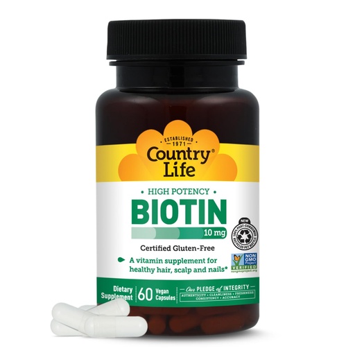 [BRSWI2QIOYHRWALY] Country Life Vitamins High Potency Biotin 10,000 mcg (10 mg), 60 Count - Supplement for Hair, Scalp & Nails - Certified Gluten Free