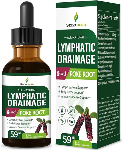 [BRSRAHYHAAHBG3LJ] Lymphatic Drainage Drops för Lymph System Support, Body Detox & Immune Defense Support Herbal Supplements med Poke Root (Phytolacca Americana) Cleavers Dandelion Echinacea Extract. 2oz
