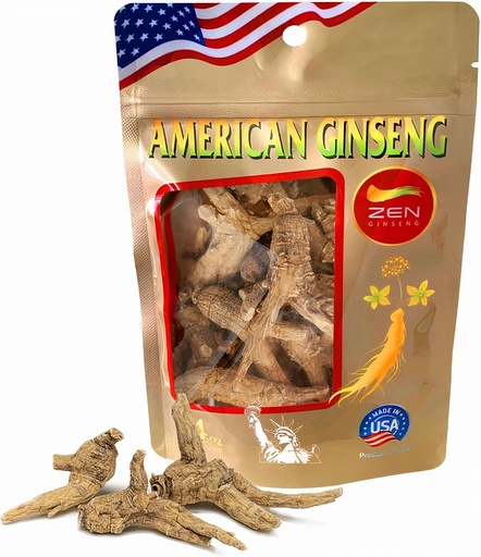 [BRSWGEITCMOWEG3Z] Zen Ginseng - 4 oz Bag of Untrimmed American Ginseng - Non-GMO, Gluten Free. Add This Ginseng in Soup, Tea, Coffee, juices, Smoothies and Baking (Barrel Root 4 oz Bag)
