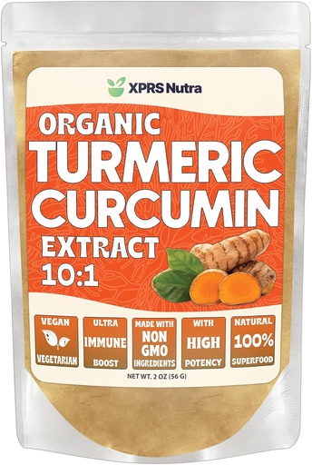 [BRSW22QZAQIRUEL4] XPRS Nutra Organic Turmeric Curcumin Powder Extract 10:1 - Premium USDA Organic Curcumin Powder for Immunity - Vegan Friendly Pure Curcumin for Gut Health (2 Ounce)