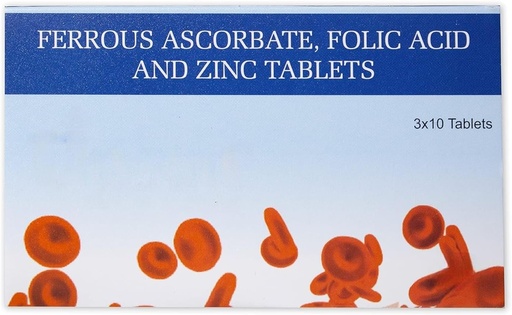 [BRSROAYRPMNRY2QU] Ferrous Ascorbate and Folic Acid Tablets с Cinc  годна добавка за желязо Дефицит за жени и мъже  готварска енергия и имунитет Booster 30 таблетки