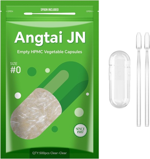 [BRSROZTQOYIQEG37] Storlek 0 kapslar Empty Vegan Plant Based Clear (500 greve) Gluten Free, Non-GMO, Halal Certified Pill Caps Fyll Kit med 2 skedar för vegetarisk DIY Dina egna tillägg