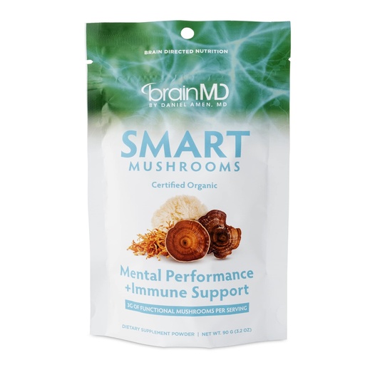 [BRSW2HYNBV7QA3TP] BRAINMD Dr Amen Smart Mushrooms - 3.2 oz - Mental Performance + Immune Support - Vegan, GMO Free, Gluten Free - 30 Servings