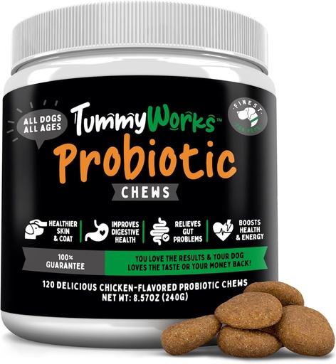 [BRSWG2YHAUHQYEY4] TummyWorks Probiotic 120 Soft Chews for Dogs All Ages - Supports Digestive Health, Relieves Diarrhea, Constipation, Good for Itching, Allergies, Yeast Infections. Added Digestive Enzymes, Made in USA