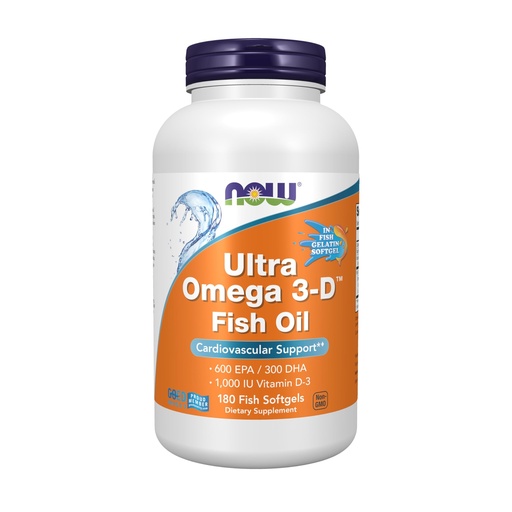 [BRSWIZQKCR6A2DDE] NOW Foods Supplements, Ultra Omega 3-D™, Omega-3 Fish Oil + Vitamin D-3, Cardiovascular Support*, 180 Softgels