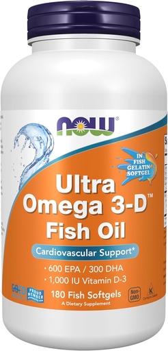 [BRSWIZQKCR6A2DDE] NOW Foods Supplements, Ultra Omega 3-D™, Omega-3 Fish Oil + Vitamin D-3, Cardiovascular Support*, 180 Softgels