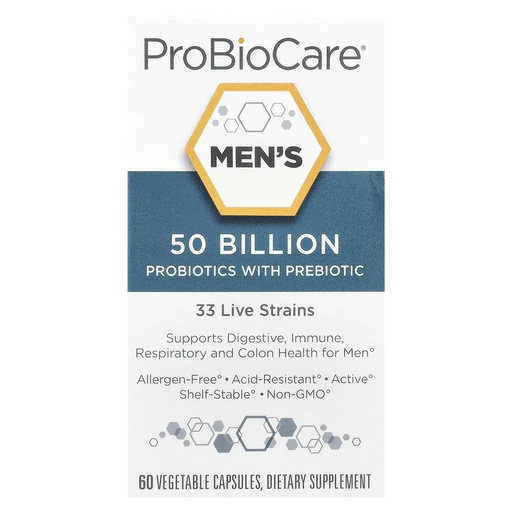 [BRSWYZQDC57GECAY] ProBioCare Probiotic for Men - 50 Billion CFUs, Supports Digestive Health and Gut Flora Balance, Promotes Overall Wellness, and Enhances Immune Function (60 Vegetable Capsules)