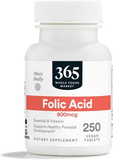 [BRSWGZQDOQFQ4GQ2] 365 por Whole Foods Market, ácido fólico 800mcg, Vegan, 250 tabletas