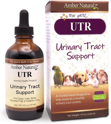 [BRSWIEAQBMOBMALI] Amber NaturalZ UTR Urinary Tract Herbal Supplement for Dogs, Cats, Birds, Guinea Pigs, and Rabbits | Pet Herbal Supplement for Bladder Support | 4 Fluid Ounce Glass Bottle | Manufactured in The USA