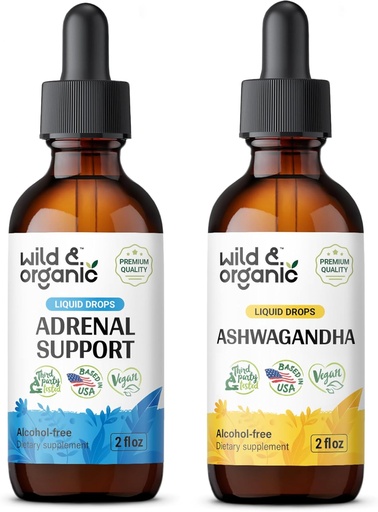 [BRSRAGANCB4AYFL5] Wild & Organic Adrenal Support Tincture 2 fl oz & Ashwagandha Tincture 2 fl oz