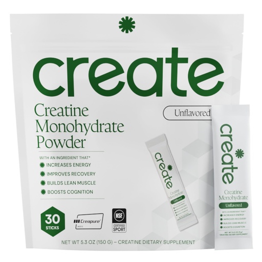 [BRSRAA33CJ5Q2CT2] Create Creatine Monohydrate Powder - Creatine Travel Packets, Made with Creapure, 3rd Party Tested & NSF Certified for Sport, 30 Stick Packs, Unflavored
