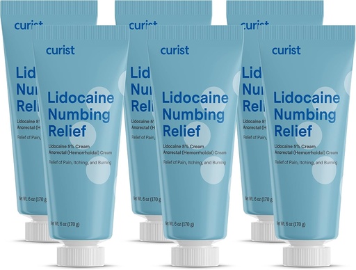 [BRSRMYILAR6BOC3K] Curist 5% Lidocaine Cream Topical Pain Cream - (6 oz Tube, Pack of 6) XL Tube - Numb Skin Quickly & Effectively with 5% Lidocaine Numbing Cream (6 Pack - 36 oz Total)