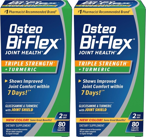[BRSRAY35DMFAAYD5] Osteo Bi-Flex Triple Fuerza Glucosamina con Turmérica, Suplemento Conjunto de Salud, Tablas Coadas, Versión Original, 80 Cuenta (Pack of 2)