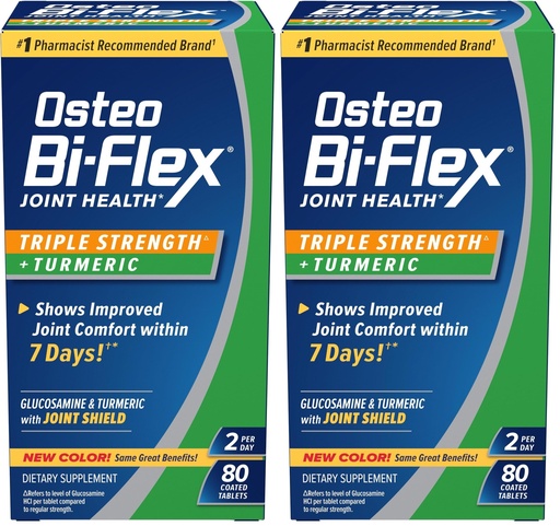 [BRSRAY35DMFAAYD5] Osteo Bi-Flex Triple Strength Glucosamine with Turmeric, Joint Health Supplement, Coated Tablets, Original Version, 80 Count (Pack of 2)