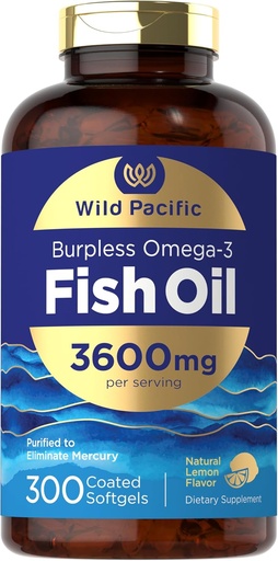 [BRSRMYL3CB6R4ETD] Carlyle Burpless Fish Oil 3600 mg | 300 Softgels | koos Omega-3 rasvhapetega | Sidrunimaitse | Non-GMO, Gluteen Free Supplement | by Wild Pacific
