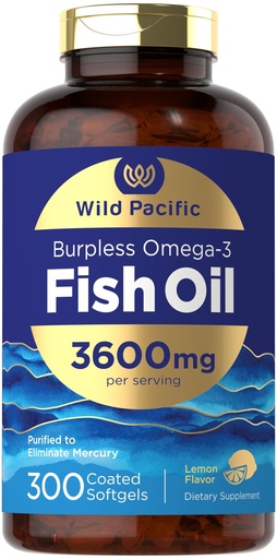 [BRSRMYL3CB6R4ETD] Carlyle Burpless Fish Oil 3600 mg | 300 Softgels | with Omega-3 Fatty Acids | Lemon Flavor | Non-GMO, Gluten Free Supplement | by Wild Pacific