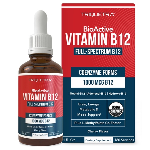 [BRSROGQ6BADWK2Y7] BioActive Vitamin B12 1000 mcg | Contains 3 BioActive Forms B12 Plus Methylfolate Cofactor - Methyl B12, Adenosyl B12 & Hydroxy B12 | Sublingual Form, Cherry Flavor, Organic, Vegan (180 Servings)