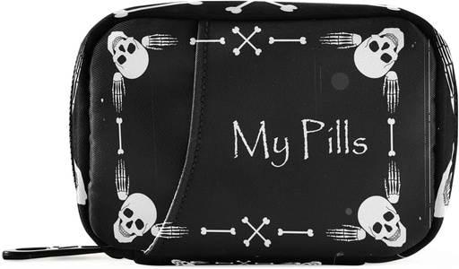 [BRSW2EA5DN5B63QY] Halloween My Pill Box 7 Day Skull Cas Pill Travel Pill Organizer Bag avec Zipper Portable Weekly Case Taille compacte pour le support de supplément de vitamine