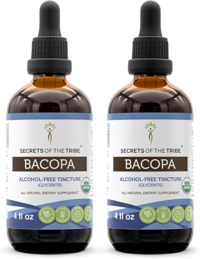 [BRSWGEACOJ5GEDTF] Secrets of the Tribe Bacopa USDA Organic | Alcohol-Free Extract, High-Potency Herbal Drops | Made from 100% Certified Organic Bacopa (Bacopa Monnieri) Dried Herb (2x4 oz)