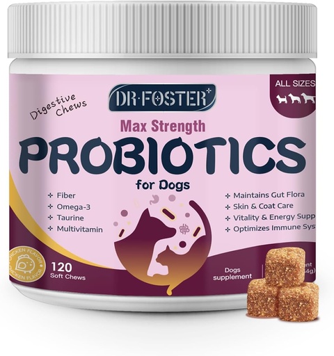 [BRSRAZTYDJ5WYFLB] Probiotics for Dogs - Dog Probiotics for Digestive Health, Prebiotic, Digestive Enzymes for Dogs with Pumpkin, Omega-3, Support Gut, Immune, Diarrhea, 120 Soft Chews