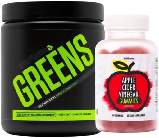 [BRSROCT7A4IB6CDA] Sculpt Nation by V Shred Greens Unflavored and Apple Cider Vinegar Gummies Bundle