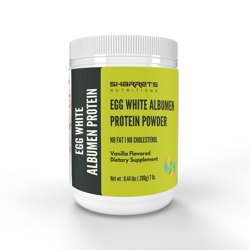 [BRSWKFADCMABE334] SHARRETS Egg White (Albumen) Muscle Protein Powder - Vanilla Flavor - 7 Oz [Dietary Food Supplement] Non-Gmo & Gluten-Free