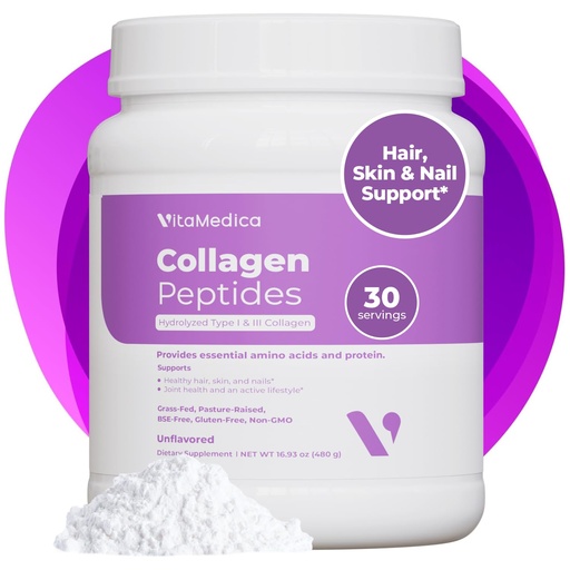 [BRSWYFL2AQDWO2Y3] VitaMedica Collagen Peptides Powder for Women & Men - Healthy Hair, Skin, Nails, Bones and Joints - Hydrolyzed Types I & III, Grass-Fed, Pasture-Raised Protein, Zero Sugar - 30 Servings