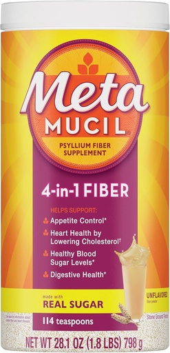 [BRSWIY32BJ6QGE36] Metamucil, Psyllium Husk Powder, Unflavored Original Texture, with Sugar, 114 Servings, 4-in-1 Fiber Supplement, Daily Psyllium Husk Fiber Powder Help Support Digestive Health by Promoting Regularity*
