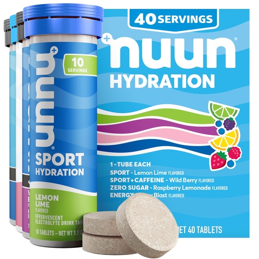 [BRSRAGL3OUNREHQZ] Nuun Hydration Electrolyte Tablets - Sodium, Potassium, Chloride, Calcium, Magnesium, 1g & 0g Sugar Drink Mix | Vegan, Gluten Free, Non-GMO | Complete Pack, Mixed Flavors, 4 Pack (40 Total Servings)