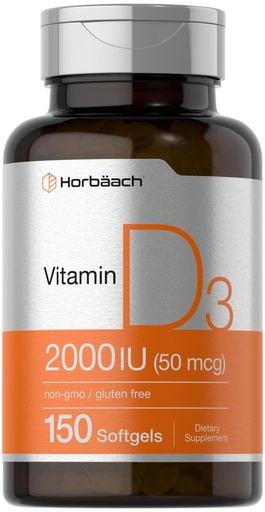 [BRSROFICCAPGCFL6] Horbaach Vitamin D3 2000IU Softgels | 150 Count | 50mcg Cholecalciferol | Non-GMO & Gluten Free Supplement