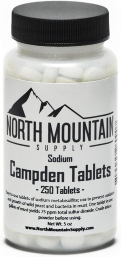 [BRSRMFIYBZ6RS3TB] North Mountain Supply Campden Tablets (Sodium Metabisulfite) - 250 Tablets - 5 Ounce Jar