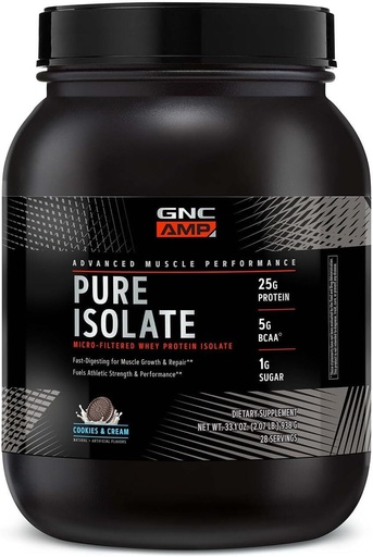 [BRSW2CYNOYGQ4YLU] GNC AMP טהור Isolate חלבון Whey - Cookies & Cream (28 משרתים)