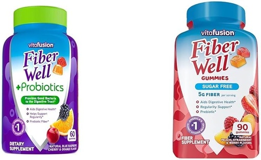 [BRSRAY33AB7AKHTX] Vitafusion Fiber Well + Probiotics Gummies για ενήλικες, 60 Count Sugar Free Fiber Gummies, 90 Count